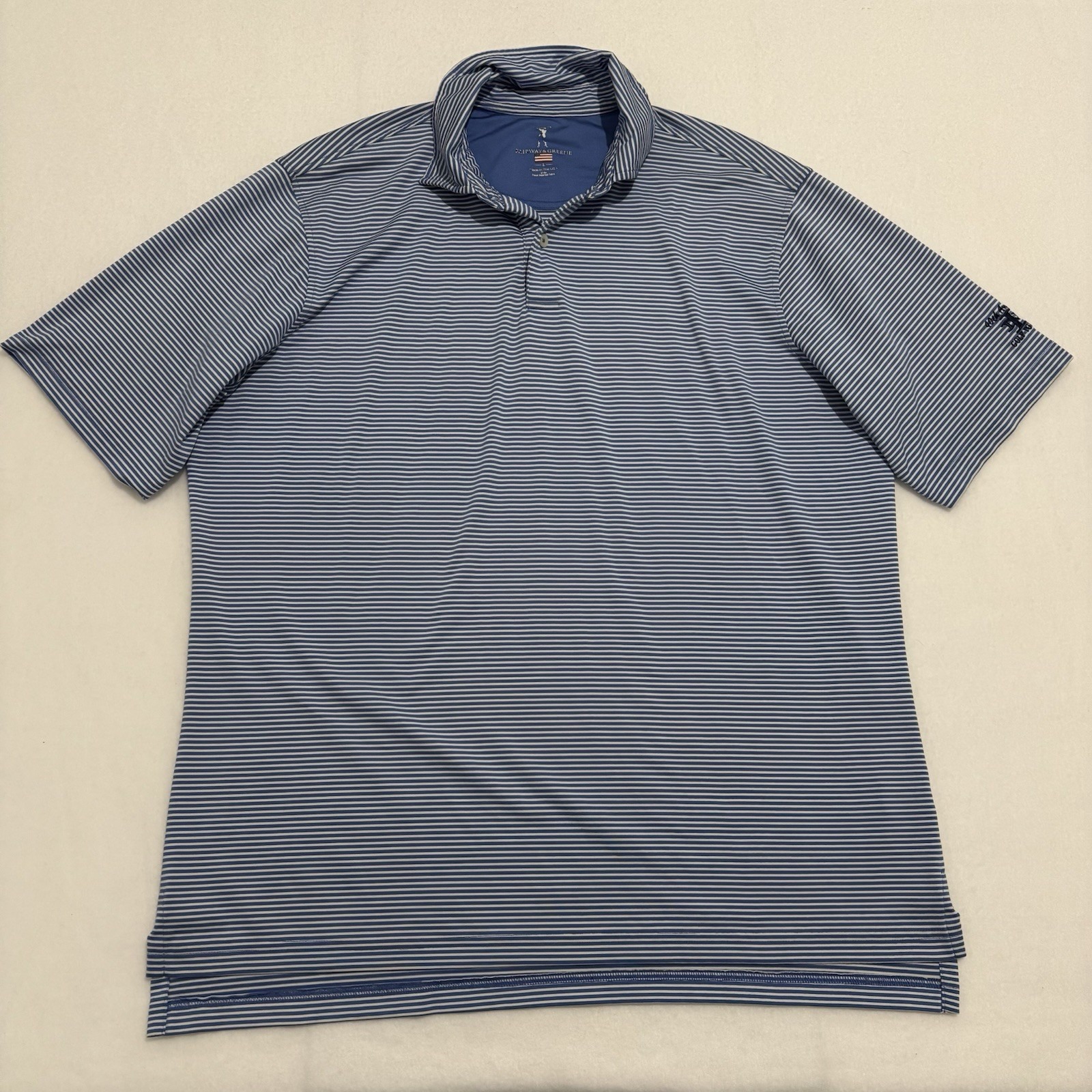 Fairway  Greene Golf Polo Shirt Mens Large Blue White Striped Usa American Flag